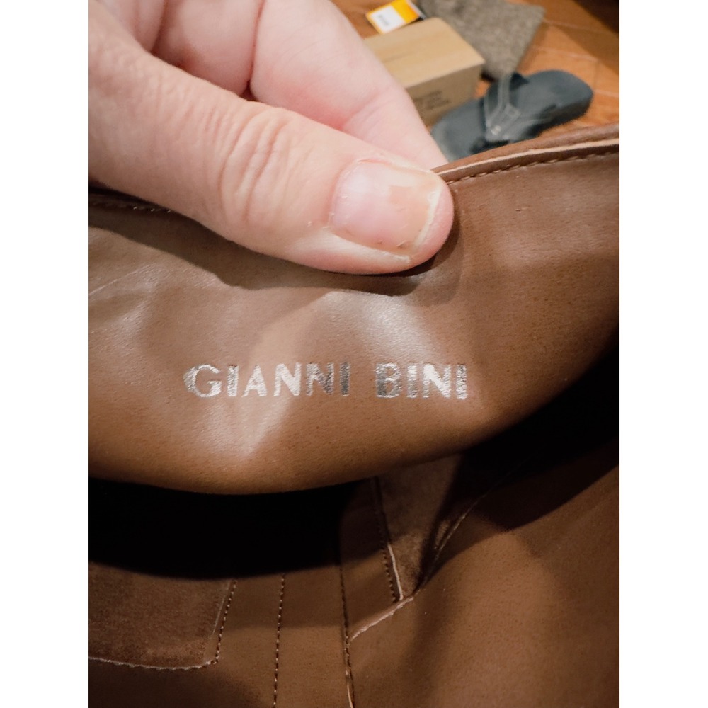 Gianni Bini Brown Leather Studded Tall Riding Boots Womens 7.5M Knee High Zipper - Picture 3 of 9